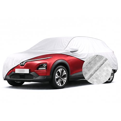 Image of SEAZEN Waterproof Car Cover for Vinfast VF 6 | Dustproof, UV & Scratch Resistant Soft Cotton Lining | Triple Stitched, Mirror Pockets & Elastic Hem | Metallic Silver with Black Piping