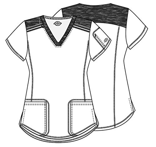 Dickies Dynamix Womens Tops, Athletic-Inspired Mélange V-Neck Scrub Top With Four-Way Stretch And Moisture Wicking Dk740, S, Black/Hot Pink #TOP7