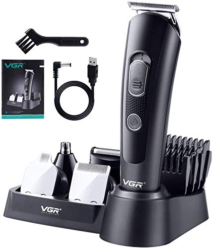 Cortapelos Profesional Hombre Barbero Cortadora de Pelo Recargable para Cabello, Barba y Nariz, Recortadora de Barba Precisión Impermeable con LCD Pantalla 12 en 1