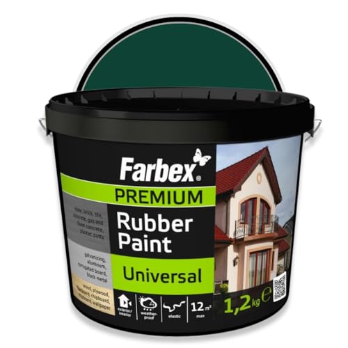 FARBEX Vernice Gommata Liquida Impermeabilizzante - Rivestimento Elastico per Interni/Esterni su Cemento, Legno, Metallo e Piastrelle, 1,2 kg Verde - Protegge da Umidità e Crepe