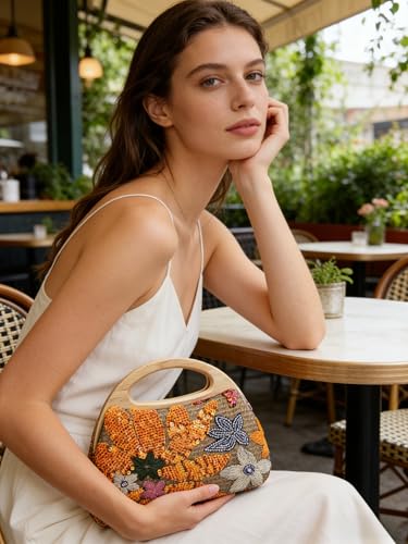 Image of UMREN Straw Clutch Handbags Women Beach Crossbody Hand-woven Summer Purse Wallet Top handle Evening Bag for Wedding Party