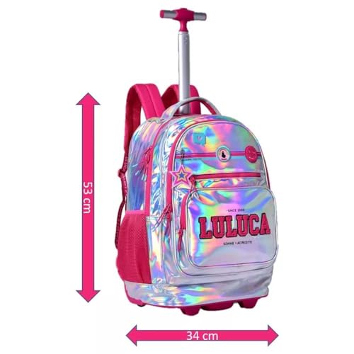 Kit Mochila de Rodinhas Luluca Holográfica Com Lancheira E Estojo