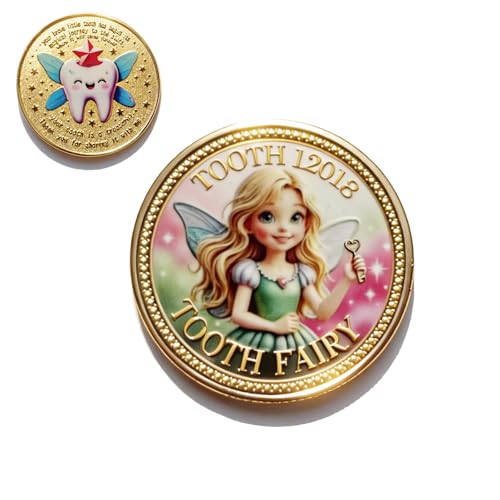 Tooth Fairy Coins for Girls Lucky Coin Gift for Children with Tooth Loss Toothfairy Gifts for Kids (Golden)