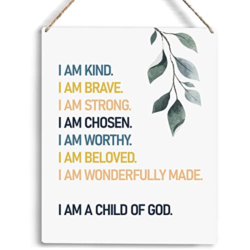 Image of Christian Wall Art I Am A Child of God Wooden Hanging Sign Bible Verse Wall Art for Home Office Decor Modern Christian Word Art Bedroom Wall Decor Sign Baptism Gifts Room Decorations 10x8 Inches