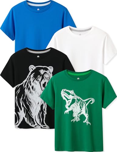 LAPASA Kids T-Shirts Short Sleeve (4 Pack) 100% Cotton Plain Top Tees Boy & Girl Unisex Toddler Children Tie Dye Summer K01