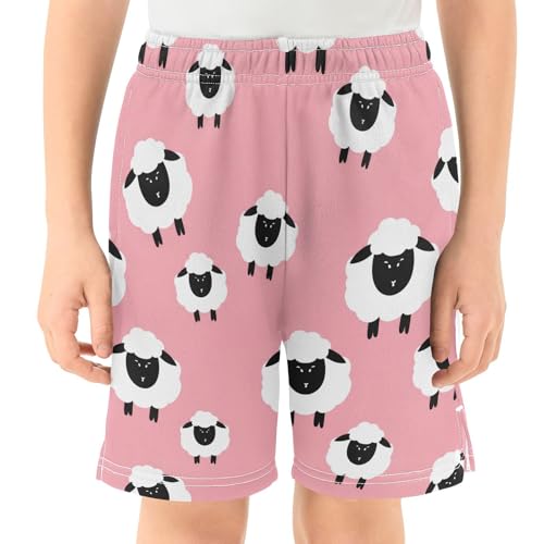 J JOYSAY Cartoon Sheep Flock Rose Boys Athletic Shorts Kids Youth Casual Shotrs with Pockets Elastic Waistband2