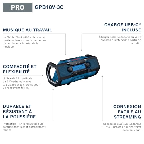 Radio de chantier BOSCH PROFESSIONAL GPB18V 3C Bluetooth FM 87.5 108 MHz ‑Speaker - vue 3