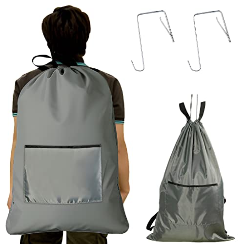Large Laundry Backpack For College Students 29" X 19" With Adjustable Straps & Handles, Can Hanging Carry Laundry Hamper Bag Pocket For Travel And Camping #TOP7