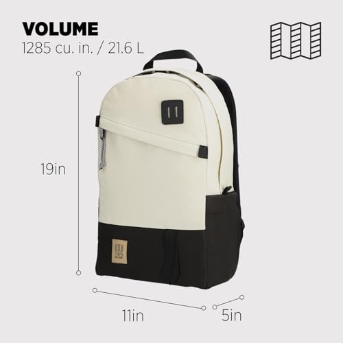 Image of Topo Designs Daypack Classic Backpack - Daily Carry Pack Designed in Denver, Functional Travel Bag, Recycled Nylon, 2 Padded Laptop Sleeves, 21L (Bone White /Black)