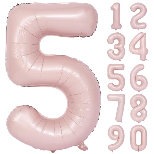 Image of 40 In Matte Pink Birthday Number Balloons 5 Helium Foil Mylar Balloon | Birthday Party Decorations Suitable For Boys' And Girls' Birthday Parties Anniversary celebration