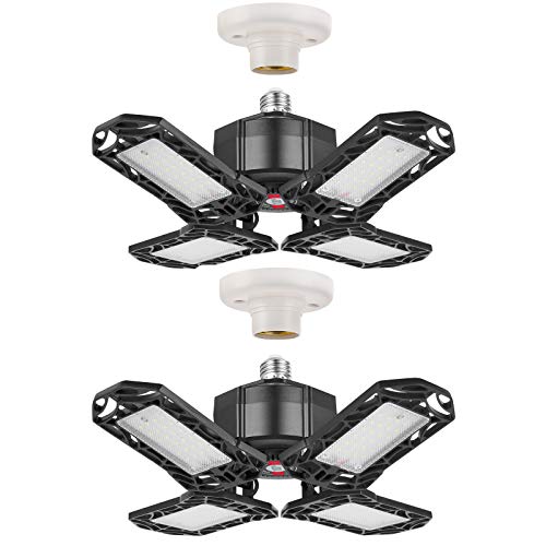 100W LED Garage Light, 10000 Lumens Deformable Garage Ceiling Lights with 4 Adjustable Panels, 6000K Garage Lights for Warehouse, Basement, Workshop (2 Pack)