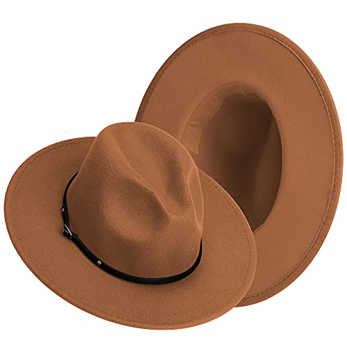 Image of Wide Brim Fedora Hats for Women Mens Felt Fedora Hats With Belt Buckle