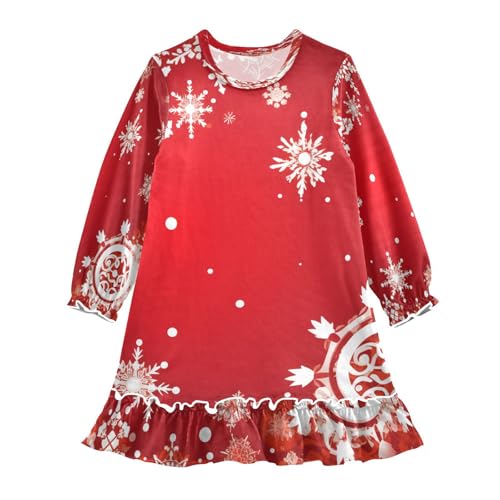 Bolaz Nightgowns Sleepwear Lightweight Nightdress Soft Pajamas Dress Christmas White Snowflakes for 3-10 Years