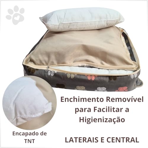 Cama para Cachorro e Gato, Quadrada, Caminha Pet, Luxo, Zíper e Enchimento Removível para Lavagem, S