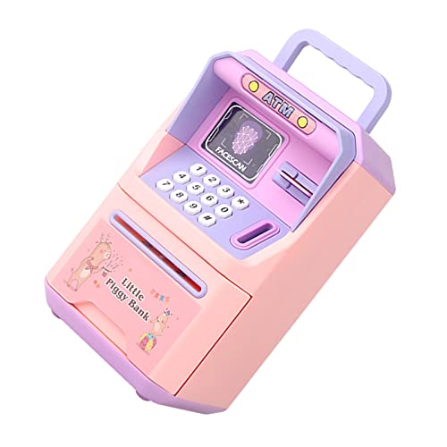 Mini Bank Machine, Electronic Mini Machine Custom Machine Face Recognition Storage of Intelligent Voice Money for Children (Pinkish and Purple)