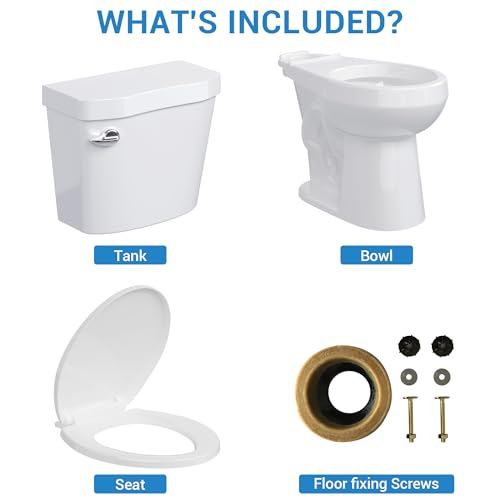 Two Piece Toilets Round, 19" ADA Comfort Height Toilet for Bathroom, 1.28 GPF Powerful Flush, 12 Inch Rough In