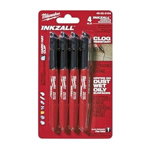 Milwaukee 48-22-3104 Inkzall Point Marker, Fine, Black, 4-Pack