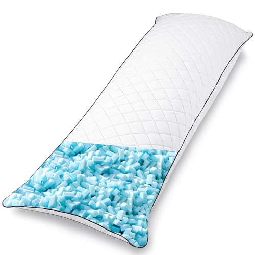 AS AWESLING Body Pillow for Adults, Full BodyPilllow for sleeping, Long Round Cervical Pillow, Bolster Pillow, Side Sleeper BodyPillow with Cover (WHITE-MEMORY FOAM, 137 x 50 CM)