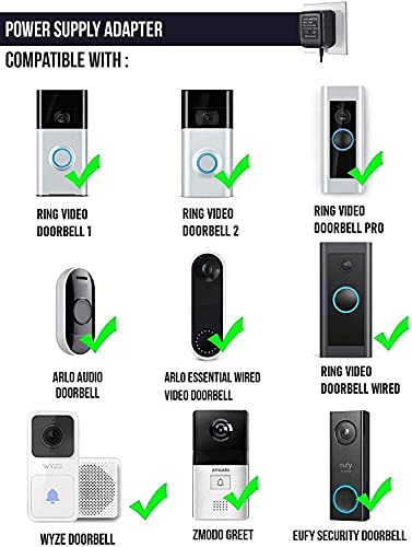 Power Supply Adapter for The Ring Video Doorbell, Ring Video Doorbell 2, Ring Video Doorbell Pro, Zmodo Smart Greet Video Doorbell, eufy Security Doorbell, and Arlo Doorbell by Wasserstein