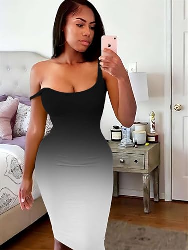 Image of Mrskoala Women Midi Tank Dresses Casual Sexy Club Dress Summer Gradient Black M