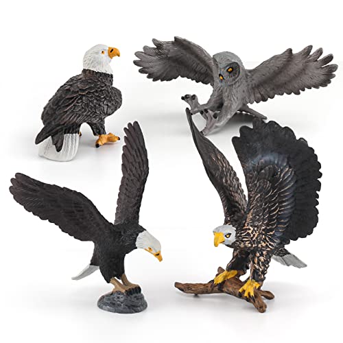 WONWONTOYS Forest Wildlife Bird Toy Set - Eagle Owl, Bald Eagle, Table Decorations, Christmas Scene, Cake Decoration, Children's Cognitive Toys for Boys & Girls