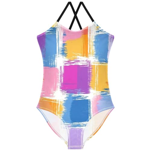 Pigsaly Girls One Piece Swimsuits Pink Purple Tartan Kids Cross Back Swimwear Toddler Beach Sport Bathing Suit 3T