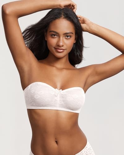 Image of DOBREVA Women's No Padding Strapless Lace Bra Underwire Multiway See-Through