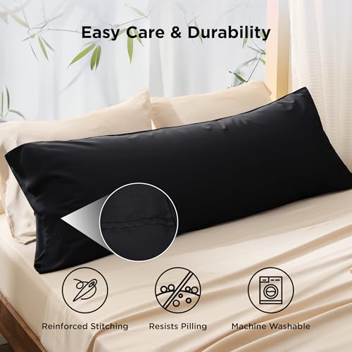 Image of Bedsure PureWoven Body Long Pillowcase, 100% Rayon Derived from Bamboo | Cooling Pillow Case, Similar to Silk Pillow Cover with Envelope Closure, Room Decor Gift, Black, 20x54 Inches, 1 Pack