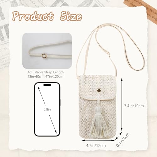 Small Crossbody Bags for Women, Straw Tassels Cell Phone Purse Phone Bag Woven Small Purse with Adjustable Strap2