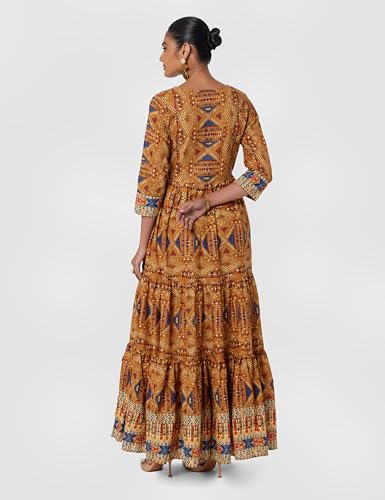 Image of BIBA Women Casual Dress Ankle Length Cotton Tiered Dress