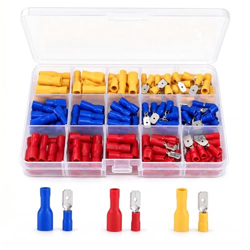 Cosses Électriques à Sertir Cuivre Épais, Raccordement Sûr, Kit 150 Pièces de Connecteurs Isolés pour Auto Moto Bateau, Assortiment de Cosses à Sertir pour Bricolage, 0.5-6mm²