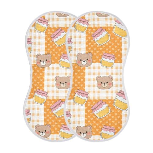 2 Pack Muslin Burp Cloths Bears Cute Orange Cotton Baby Burp Cloths Ultra Absorbent Burping Cloth Soft Spit Up Rags for Newborn Babies, Large 22