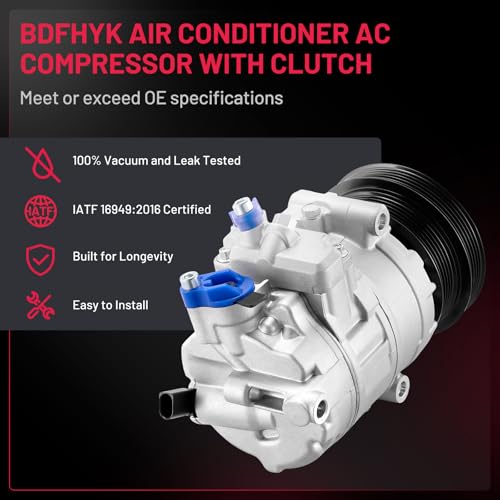 BDFHYK Air Conditioning 198567 A/C Compressor with Clutch Compatible with Volkswagen Jetta 2005-2014, Passat 2012-2014, Golf 2010-2014, Bora Beetle Rabbit,Compatible with TT RS Quattro 2012-2013