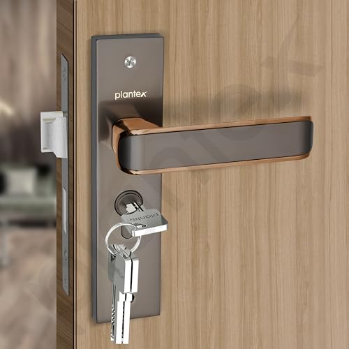 Plantex Heavy-Duty Door Lock Set - Main Door Lock Handle Set/ 6-Lever Lock Mechanism with 3 Years of Warranty/Mortise Lock with 3 Keys, Brass Lockbody & Cylinder (8112 - Satin Black & PVD Choco)