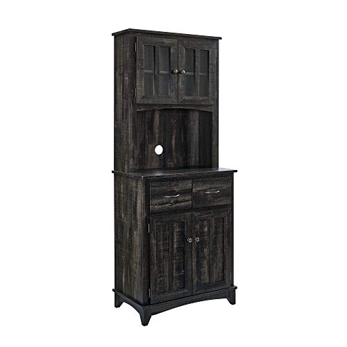 Home Source Charcoal Microwave Storage Stand With Double Door Top And Bottom Cabinets #TOP2