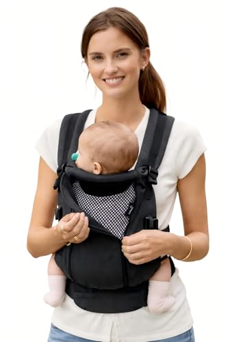 GROWNSY Baby Carrier Newborn to Toddler 7-44lbs All Season Design with Adjustable Mesh Panel Ergonomic Baby Carriers Enhanced Lumbar Support Hands-Free Parenting (Black)