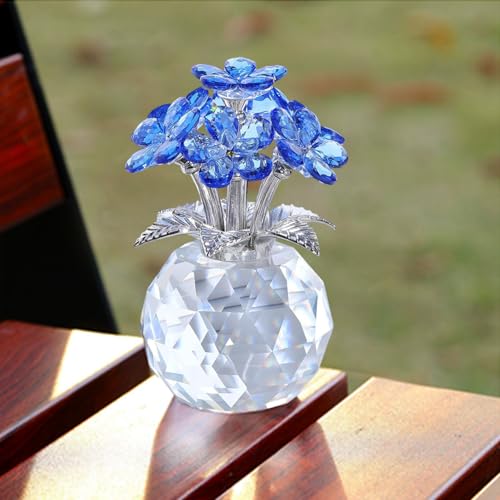 Fleurs en Cristal Bleu Décoration Intérieure et Objet de Collection