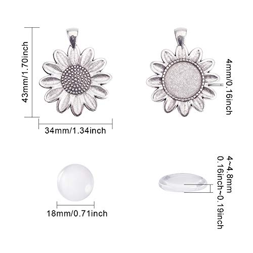 Nbeads 10 Sets Alloy Pendant Cabochon, Sun Flower Pendant Blanks Trays Bezel Settings And Clear Glass Cabochons For Cameo Pendants, Photo Jewelry, Necklace And Crafts #TOP1