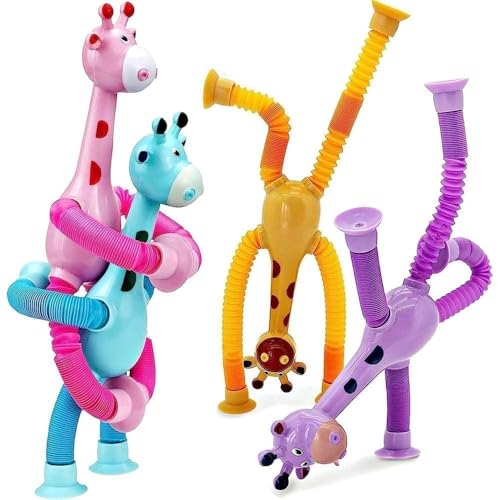 Image of Amitasha 3 Pcs Telescopic Suction Cup Giraffe Toys Shape Changing Pop Fidget Tubes Sensory Toys for Girls Boys