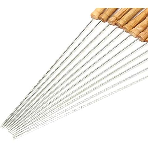 HAKSEN 12 PCS Barbecue Skewers with Wood Handle Marshmallow Roasting Sticks Meat Hot Dog Fork Best for BBQ Camping Cookware Campfire Grill Cooking, Stainless Steel,12 Inches(Including Handle) Cover