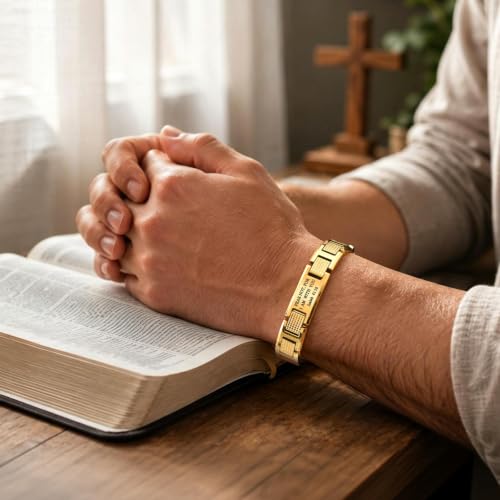 VNOX Gold Stainless Steel Bible Verse Cross Bracelets for Men,Isalah41:10 — view 5