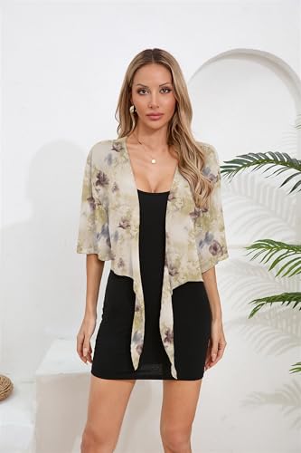 Image of TASAMO Women's 2026 Summer Lightweight Short Bolero Cardigan Shrug Sheer Tie Front Top 3 /4 Sleeve Jacket for Dress
