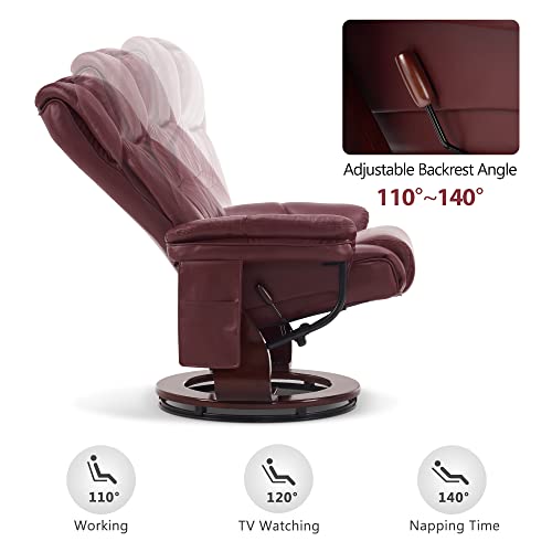 Mcombo Swivel Recliners With Ottoman, Vibration Massage Tv Chairs With Side Pocket, Faux Leather Ergonomic Lounge Chair For Living Room Bedroom 4734 (Burgundy) #TOP5