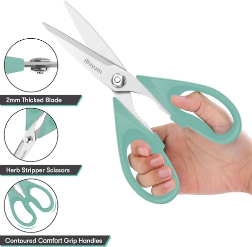Kitchen Shears, iBayam Kitchen Scissors Heavy Duty Meat Scissors Poultry Shears, Dishwasher Safe Food Cooking Scissor All Purpose Stainless Steel Utility Scissor, 2-Pack (Aqua Sky)