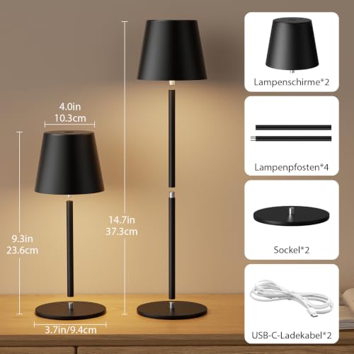 Tischlampe Kabellos 2 Stück, Touch, LED Akku Lampe für Outdoor Indoor – Ansicht 4