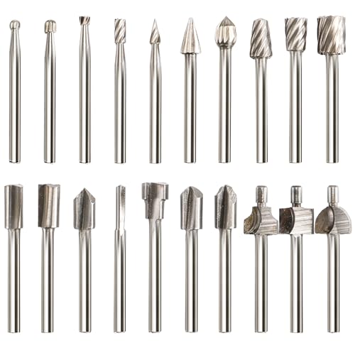 Dicunoy 20 PCS Engraving Router Bit Carving Bits, HSS Rotary Tool Accessories Rotary Burr Set with 1/8