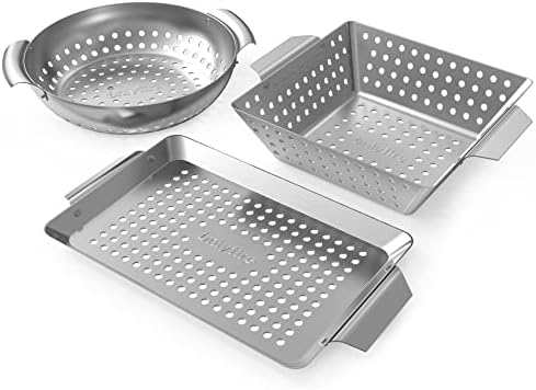 Onlyfire Chef 3 Packs Grill Baskets, Stainless Steel Vegetable Baskets, Mini Grilling Basket Set, Grill Pan for Outdoor Grill