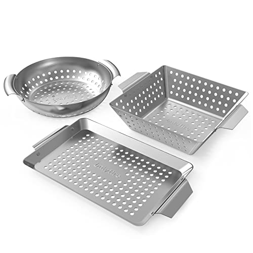 Onlyfire Chef 3 Packs Grill Baskets, Stainless Steel Vegetable Baskets, Mini Grilling Basket Set, Grill Pan For Outdoor Grill #TOP2
