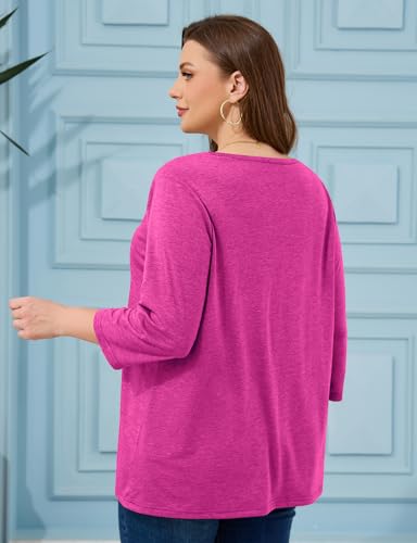 ZDC Womens Plus Size Tops 3/4 Sleeve V Neck T Shirts Casual Loose Fit Tee Tunic Blouse3