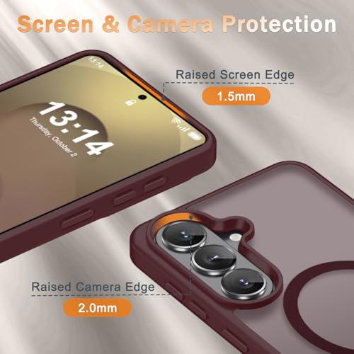 Image of for Samsung Galaxy S26+ Plus Case, Matte Magnetic Phone Cover, Wine Red | Fit for MagSafe, Screen Protector included, Shockproof Military Grade Protection, Translucent Frosted Back